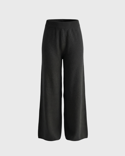 Midnight Black Knitted Wide-Leg Pants