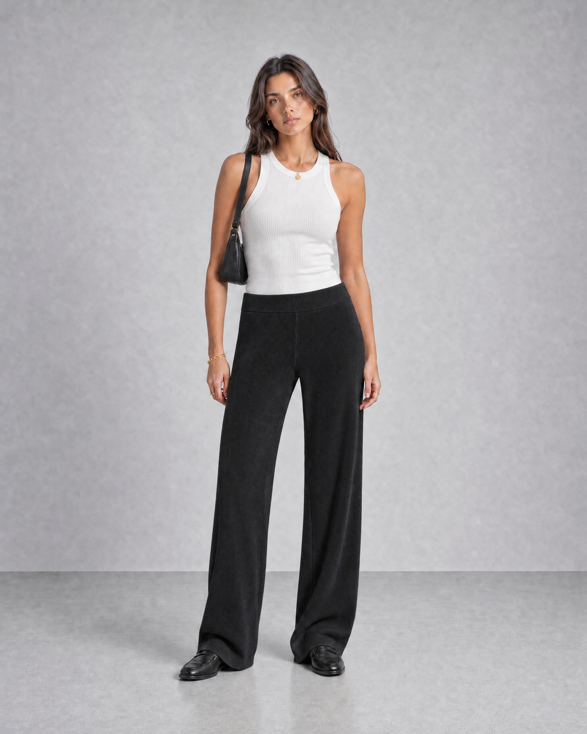 Midnight Black Knitted Wide-Leg Pants