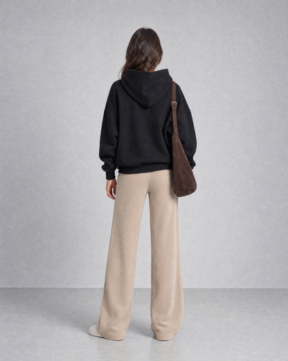 Beige Knitted Wide-Leg Pants