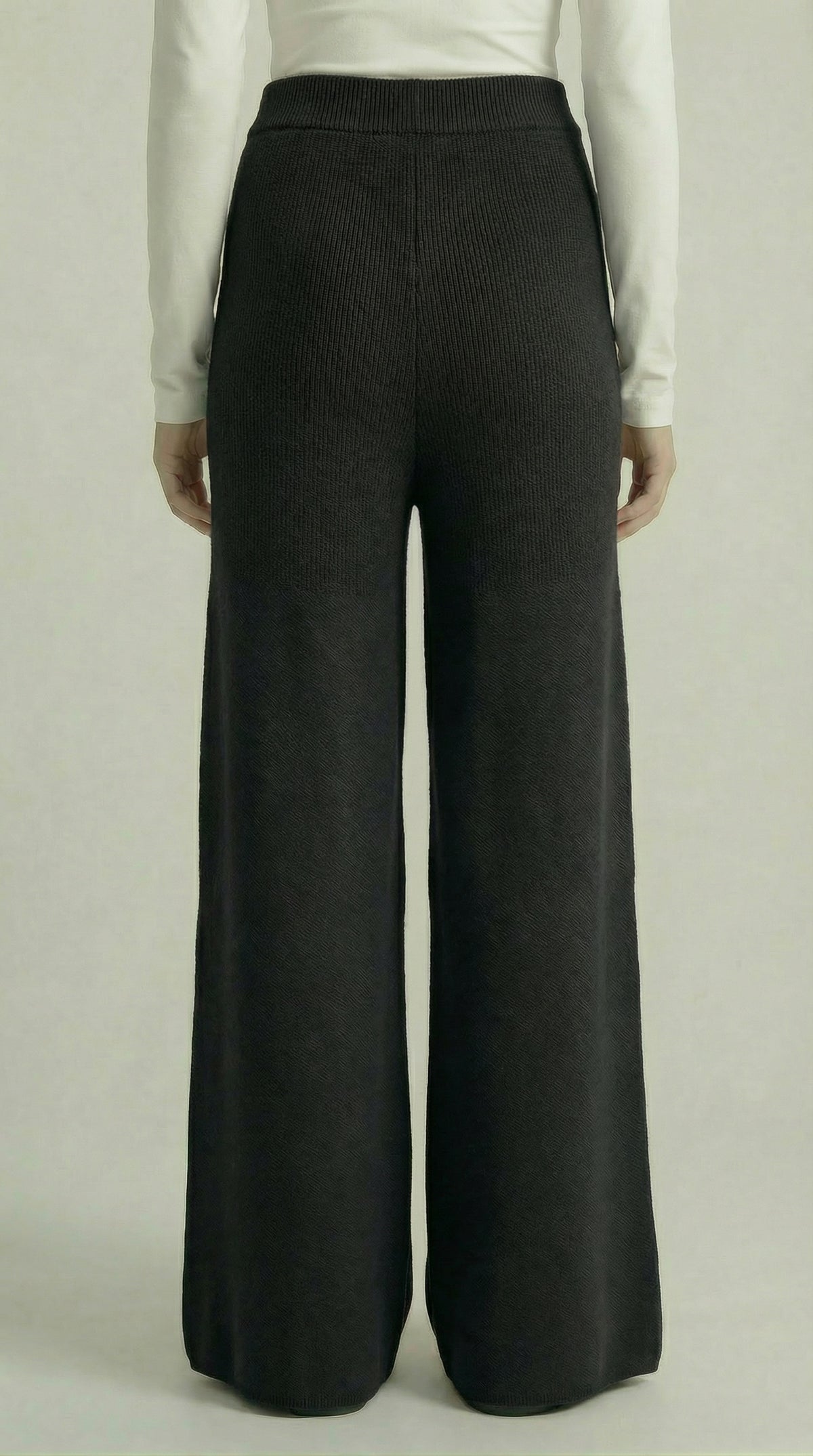 Midnight Black Knitted Wide-Leg Pants