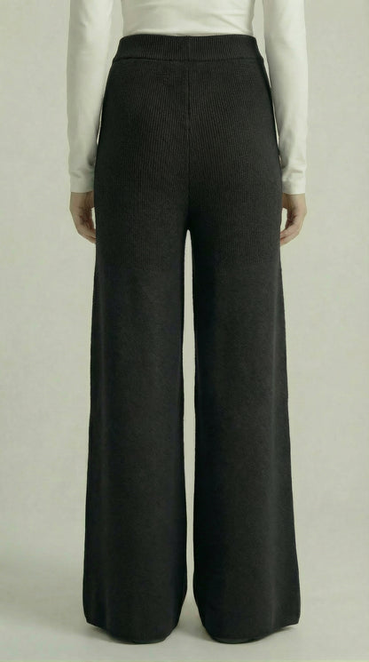 Midnight Black Knitted Wide-Leg Pants