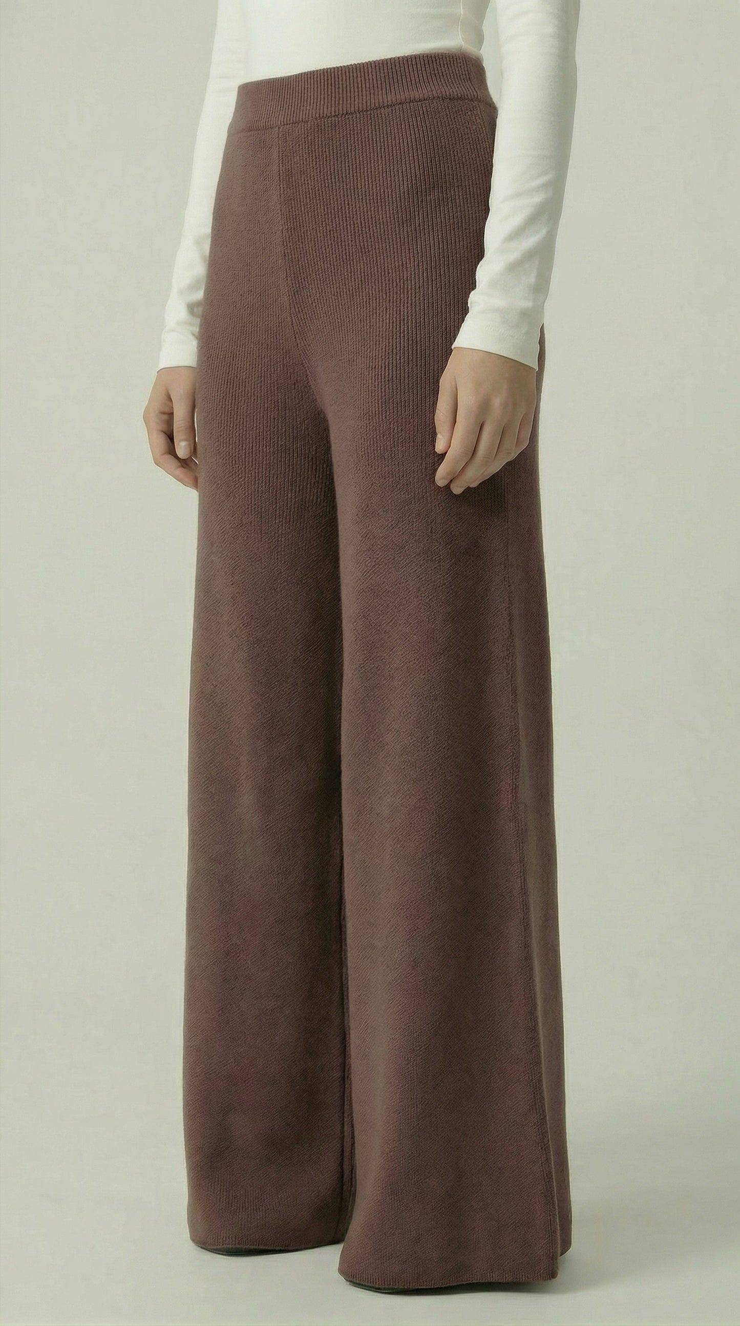 Chocolate Brown Knitted Wide-Leg Pants