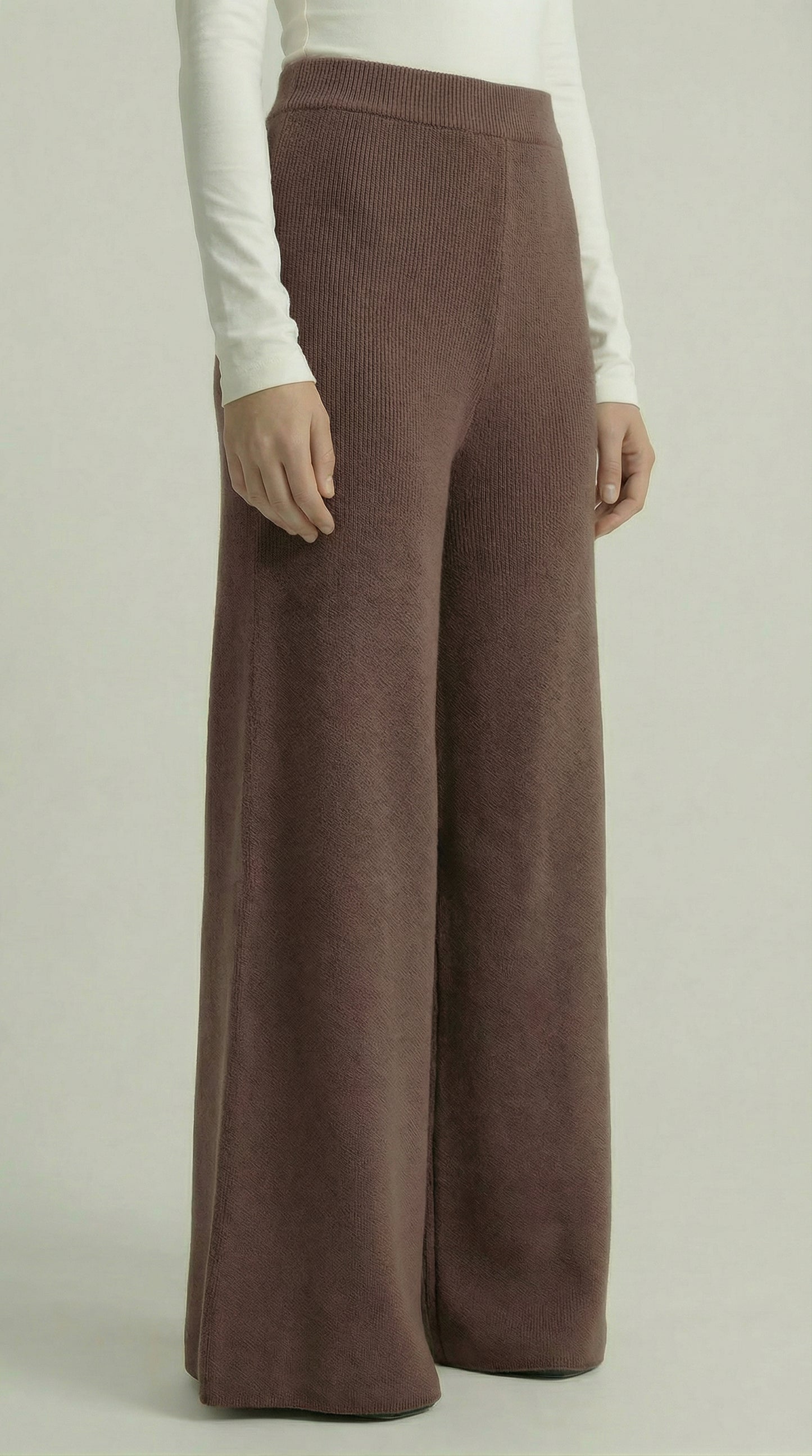 Chocolate Brown Knitted Wide-Leg Pants