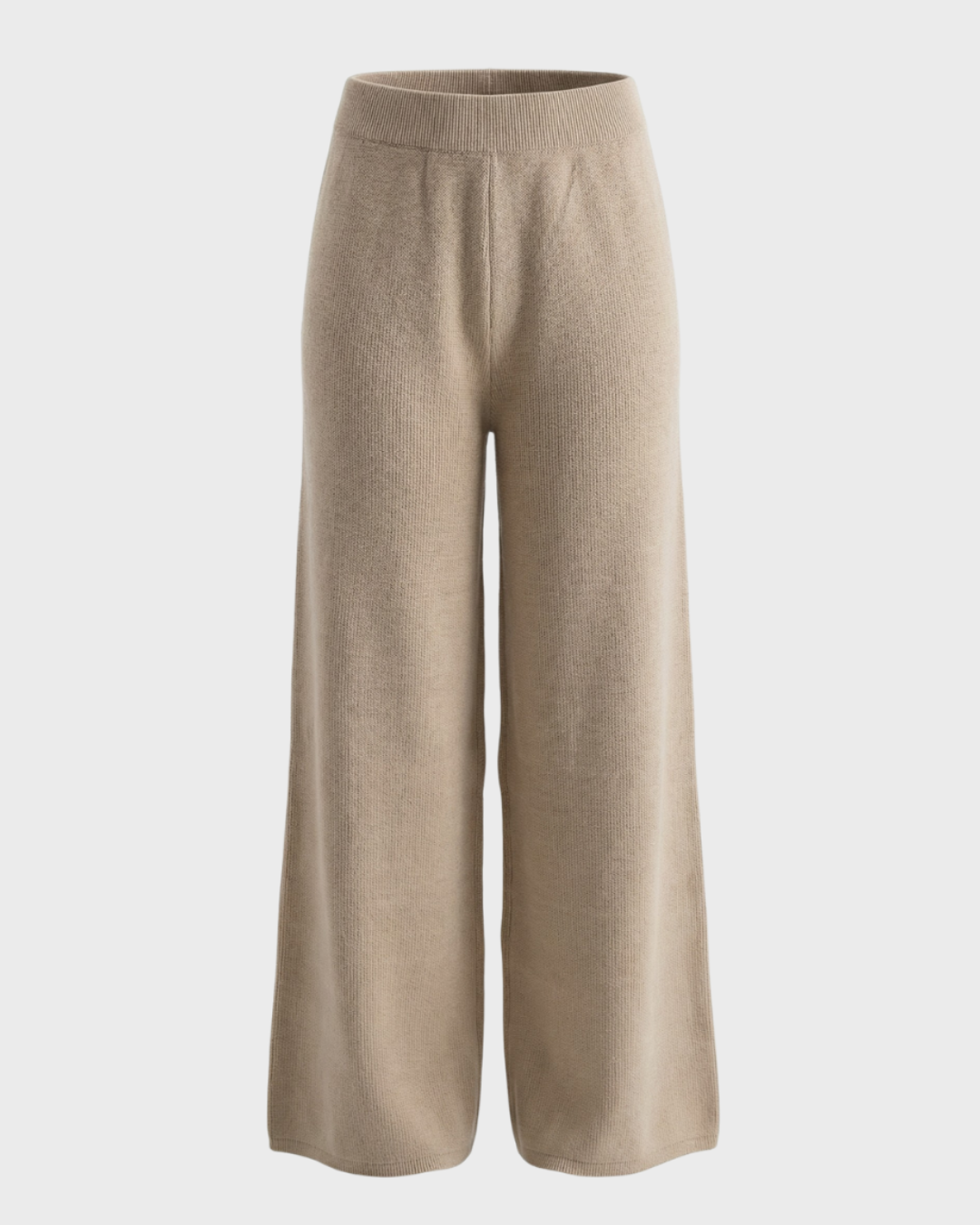 Beige Knitted Wide-Leg Pants