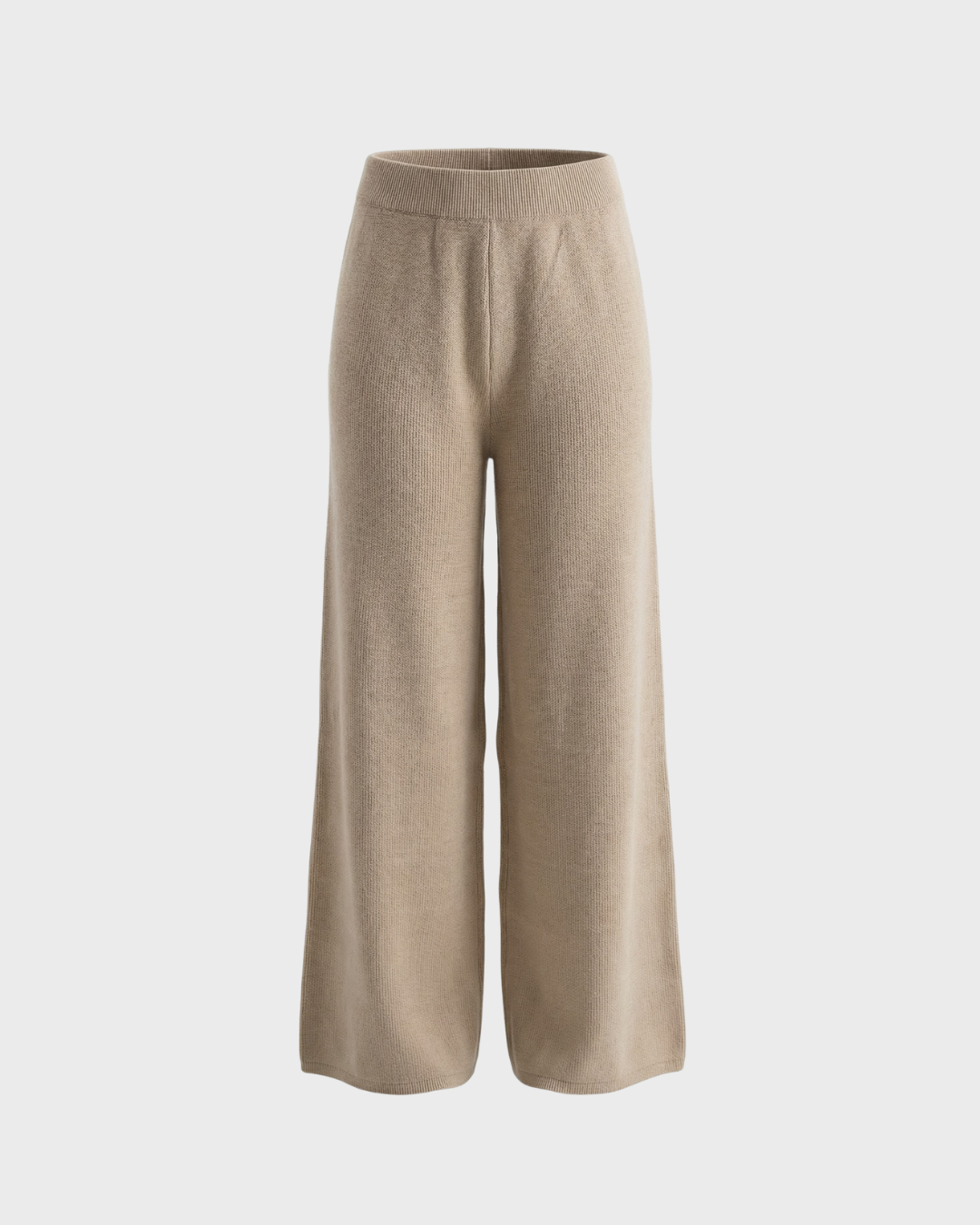 Beige Knitted Wide-Leg Pants