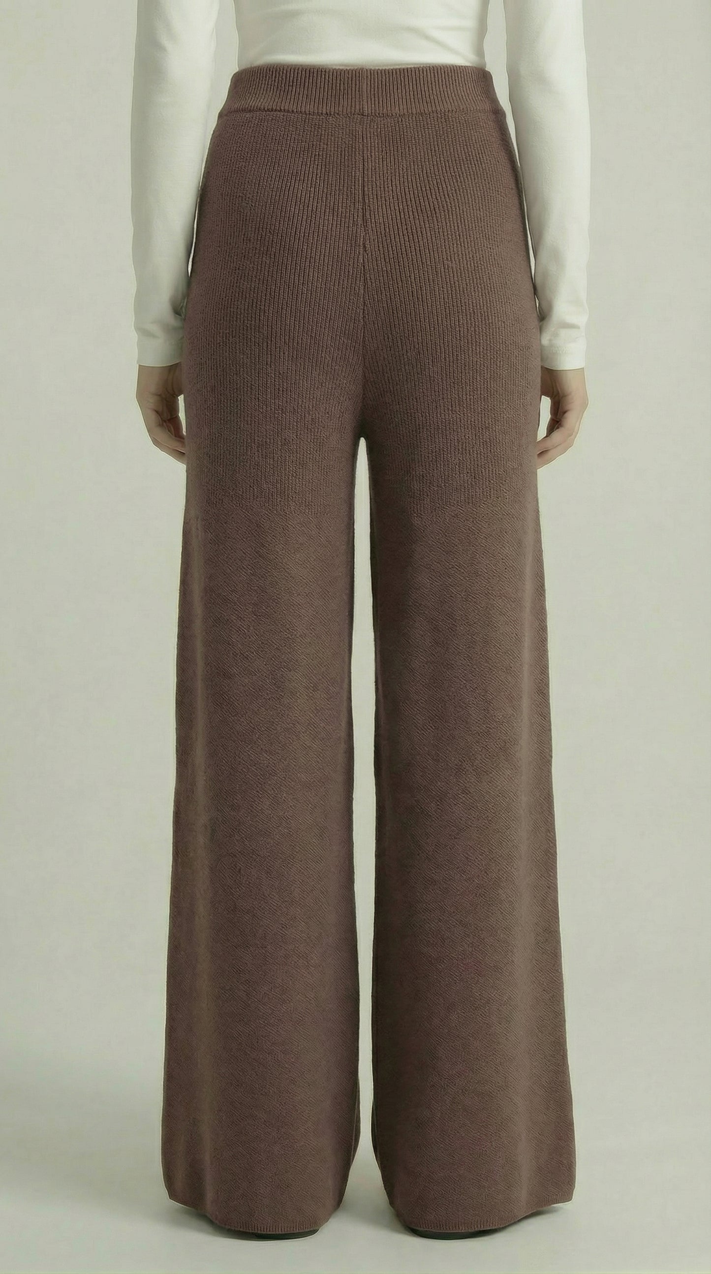 Chocolate Brown Knitted Wide-Leg Pants