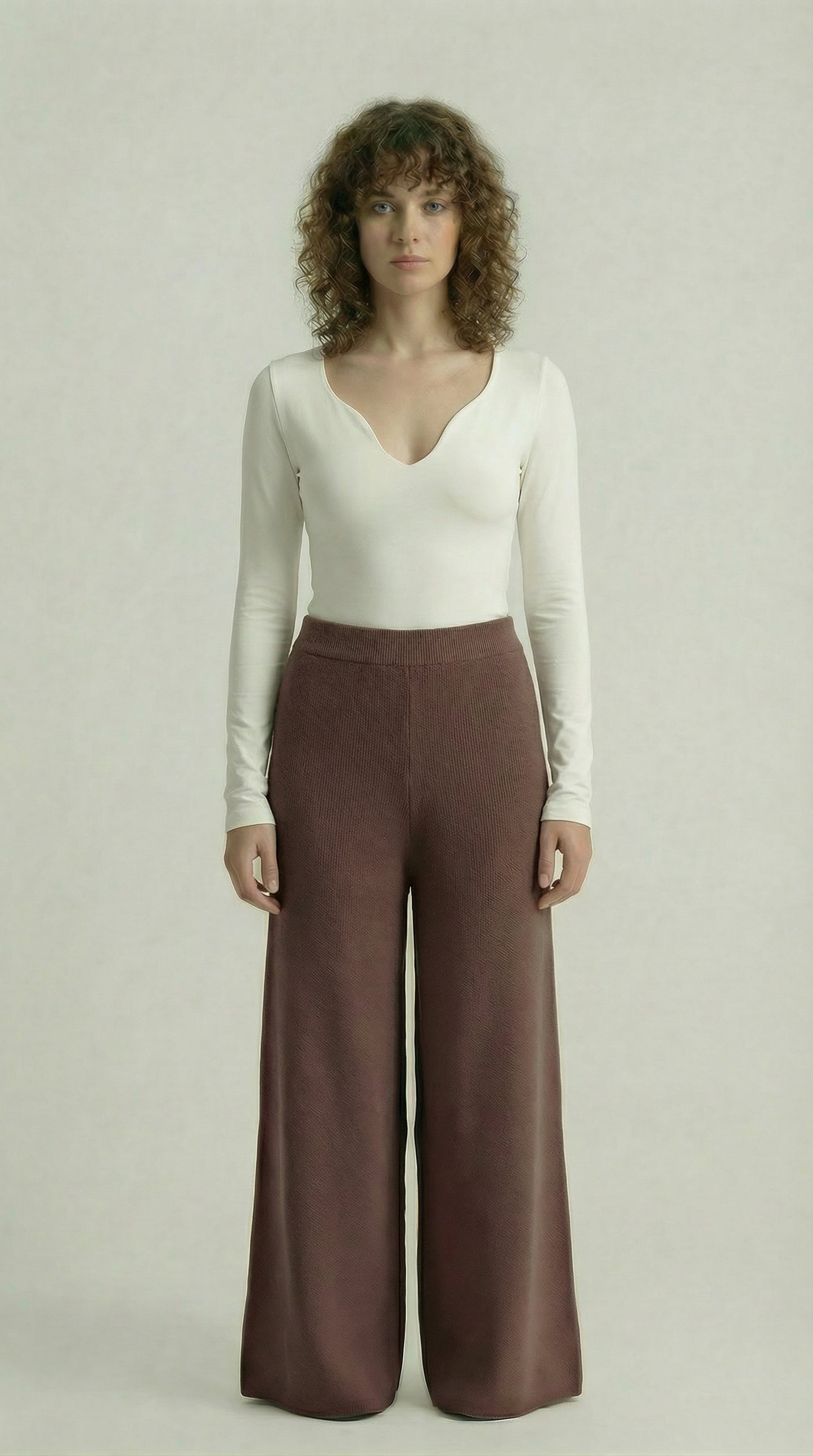 Chocolate Brown Knitted Wide-Leg Pants