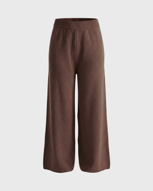 Chocolate Brown Knitted Wide-Leg Pants