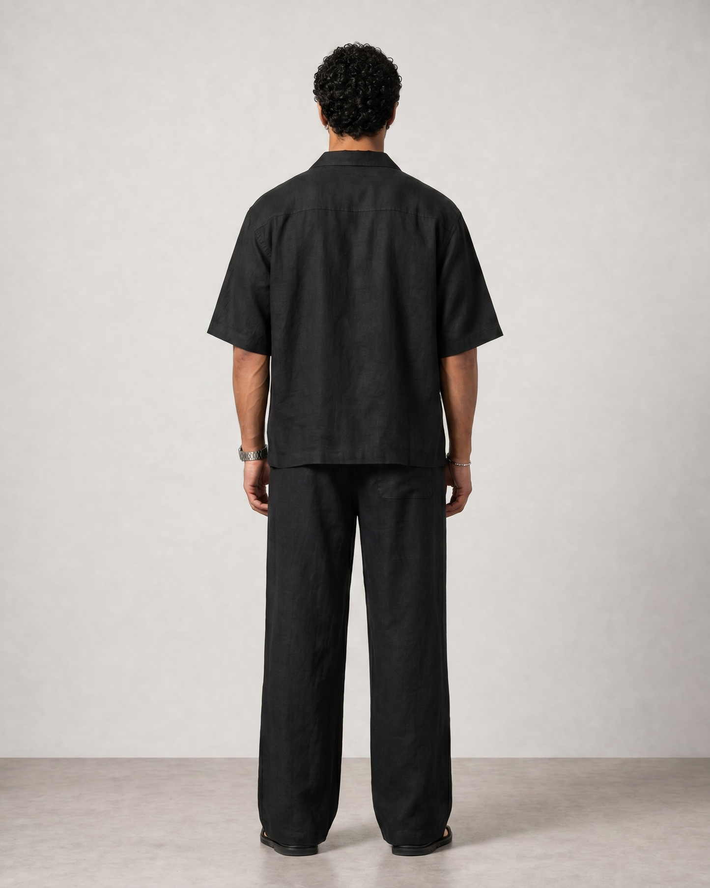 Black Sandwashed Linen Set
