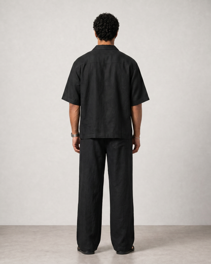 Black Sandwashed Linen Set