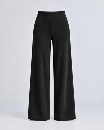 Midnight Black Knitted Wide-Leg Pants