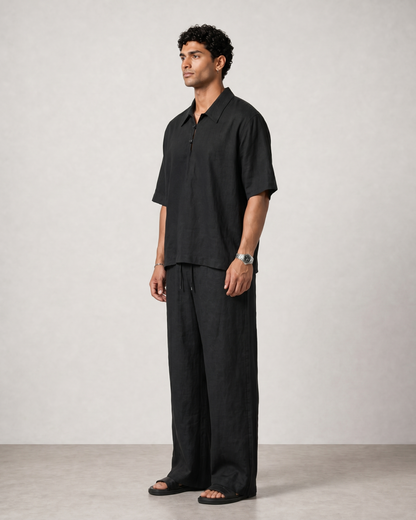 Black Sandwashed Linen Set
