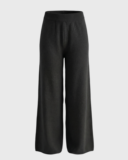 Midnight Black Knitted Wide-Leg Pants