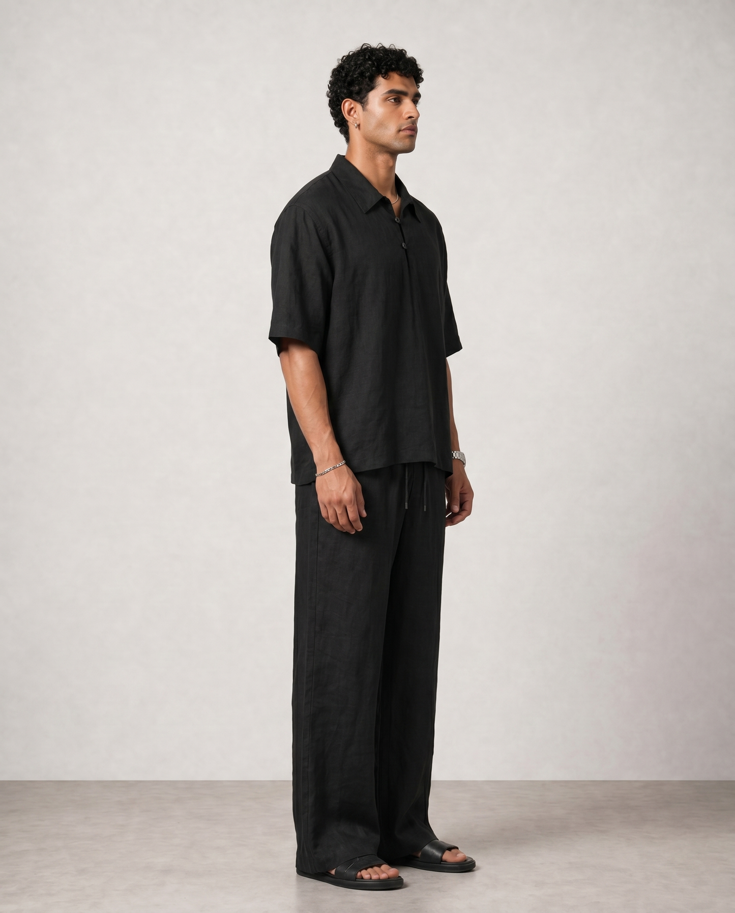 Black Sandwashed Linen Set