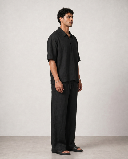 Black Sandwashed Linen Set